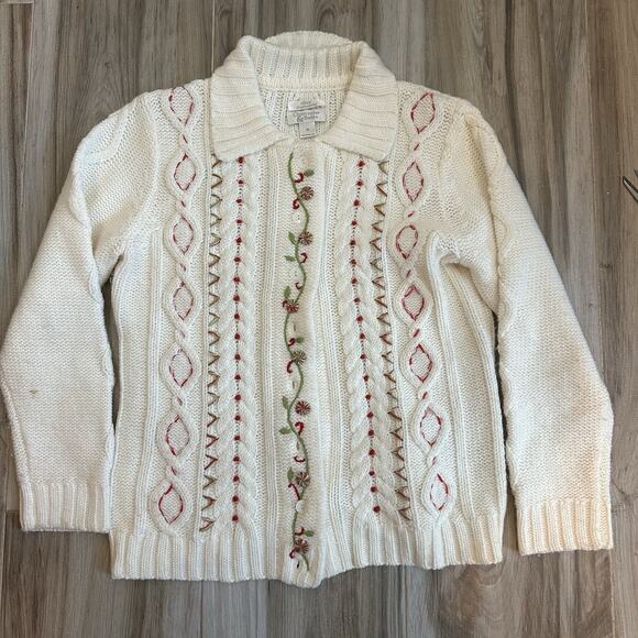 Vtg Christopher Banks Christmas Cardigan Sz M Button Cable Knit Candy Granny - Picture 1 of 8